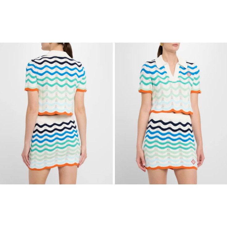 Casablanca CASABLANCA Wavy Crochet Crop Polo Top size XL multicolor NWT Size XL / US 12-14 / IT 48-50 - 1 Thumbnail