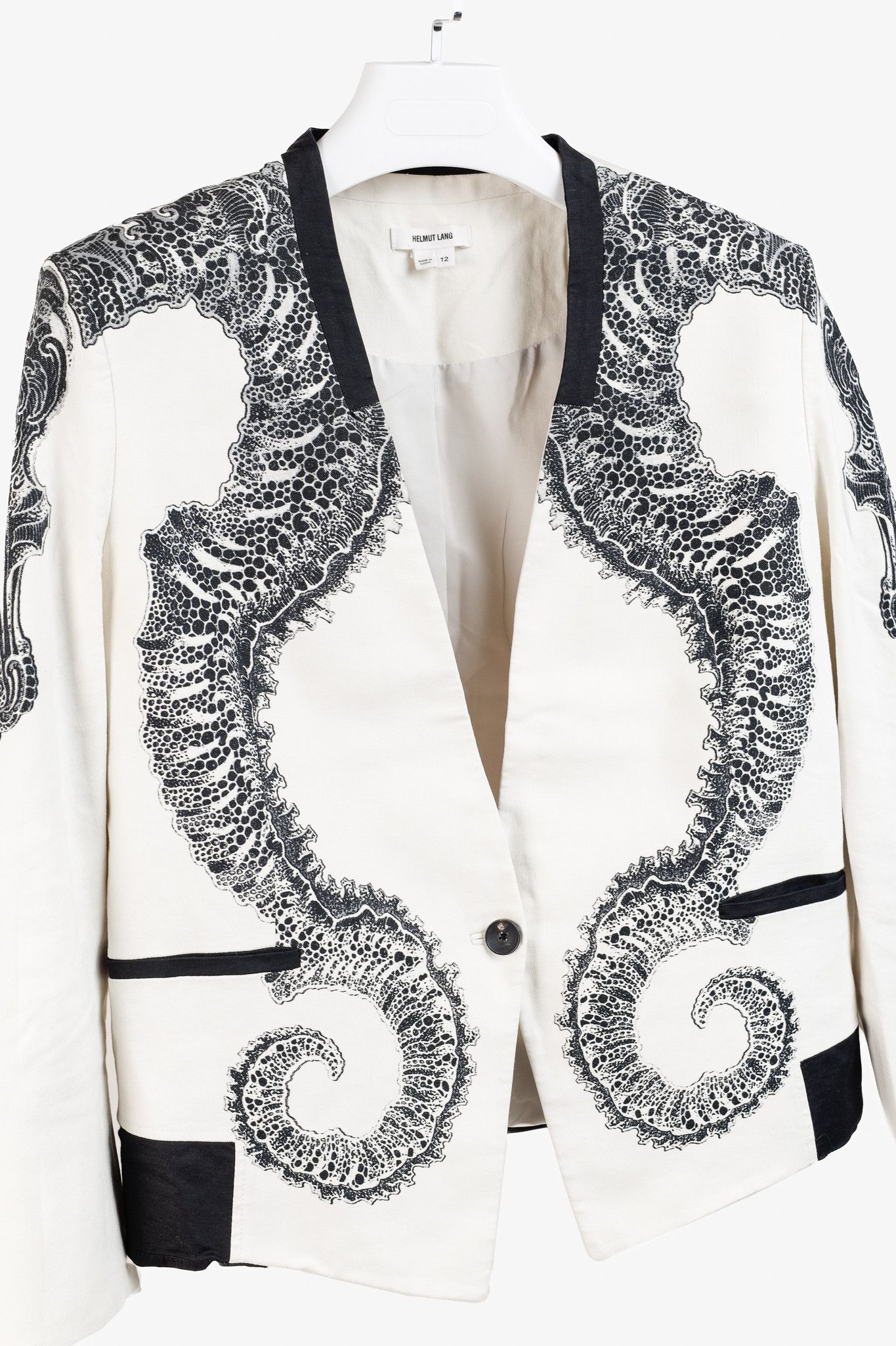 Helmut Lang Helmut Lang Black Seahorse Pair Print White Jacket Size XL / US 12-14 / IT 48-50 - 3 Thumbnail