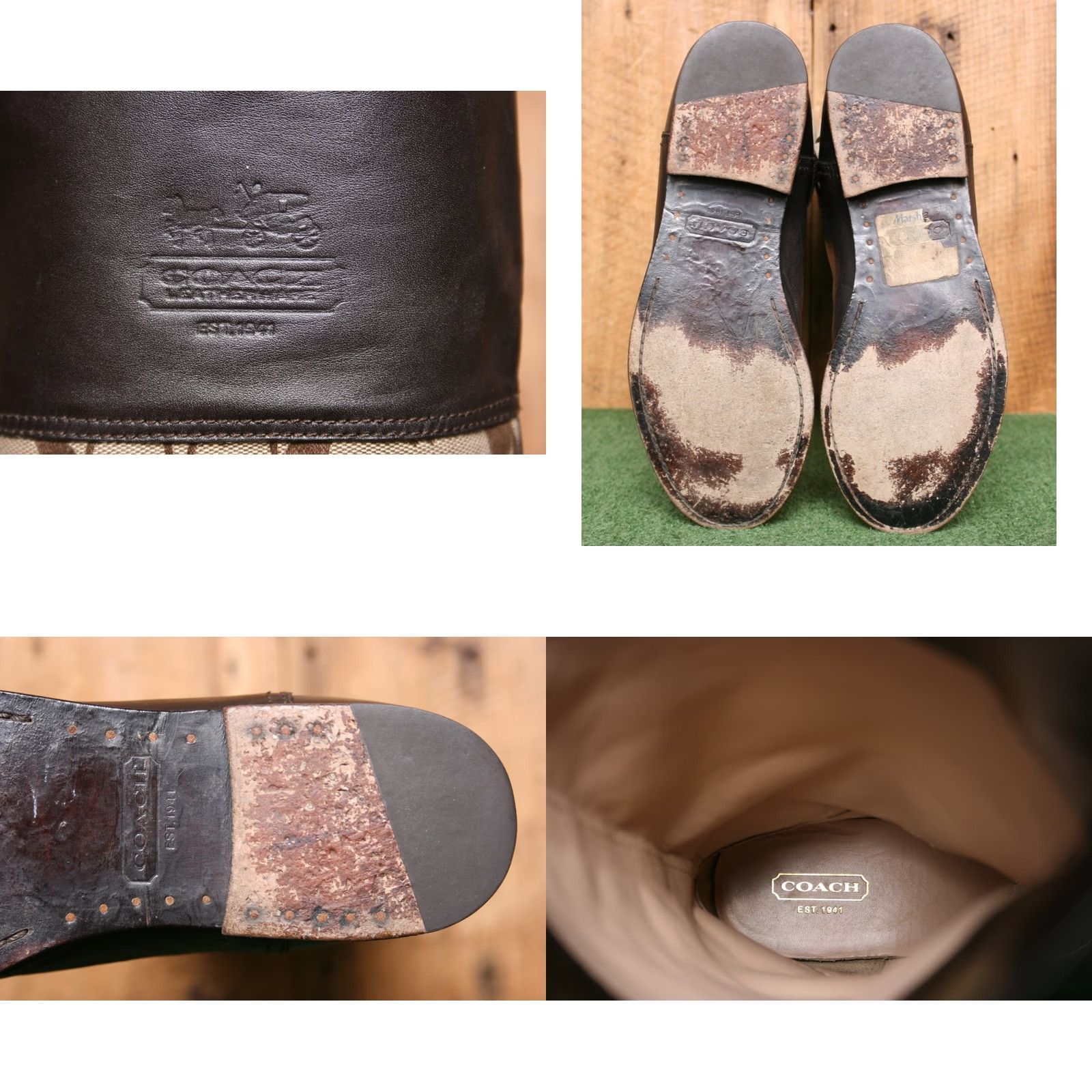 Coach VINTAGE COACH 'Chrissi' Brown Leather Khaki Signature Logo Jacquard Riding Boots Sz. 9B Women Knee High Leather | Canvas Brown Riding Boot Mens? Size US 9 / IT 39 - 8 Thumbnail