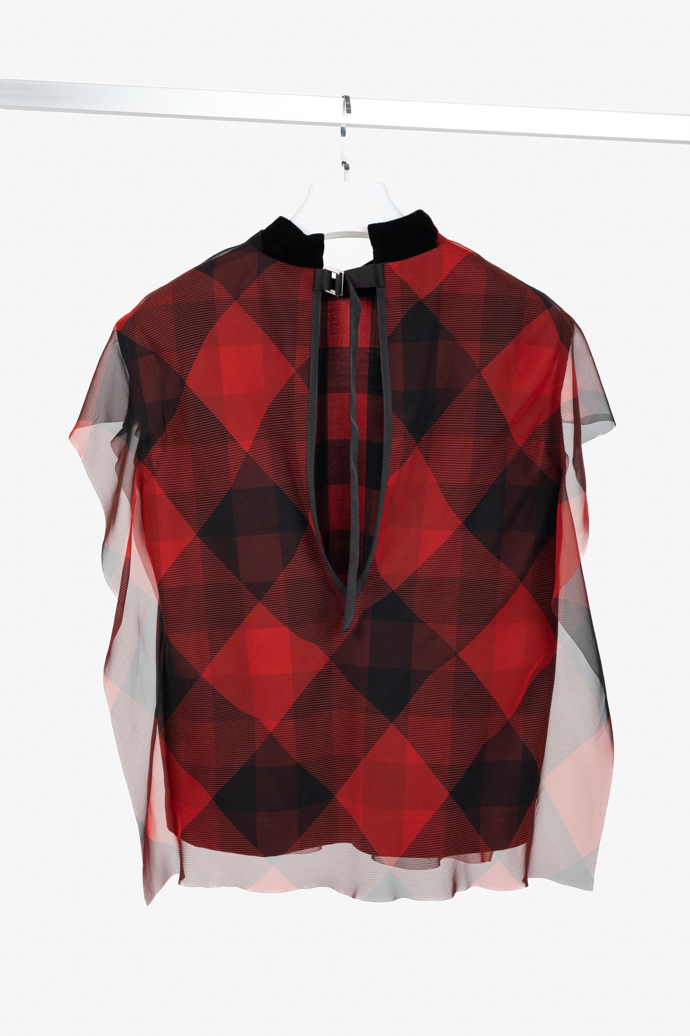 Sacai Sacai R/22 Red & Black Buffalo-Plaid Chiffon Blouse Size M / US 6-8 / IT 42-44 - 2 Thumbnail