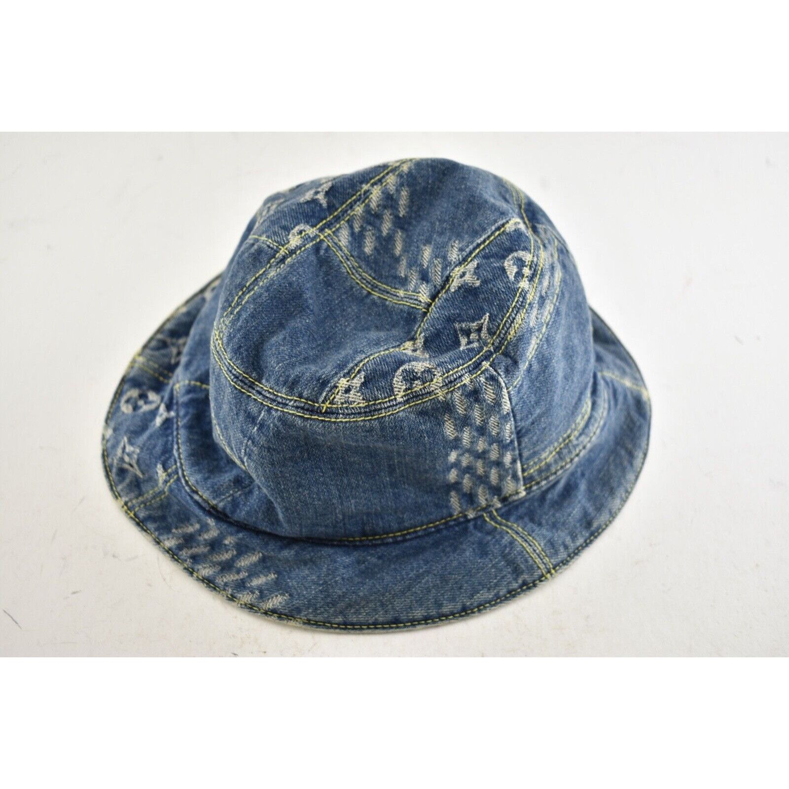 Louis Vuitton Louis Vuitton Nigo Wave Denim Logo Sun Bucket Hat M 58cm Size ONE SIZE - 6 Thumbnail