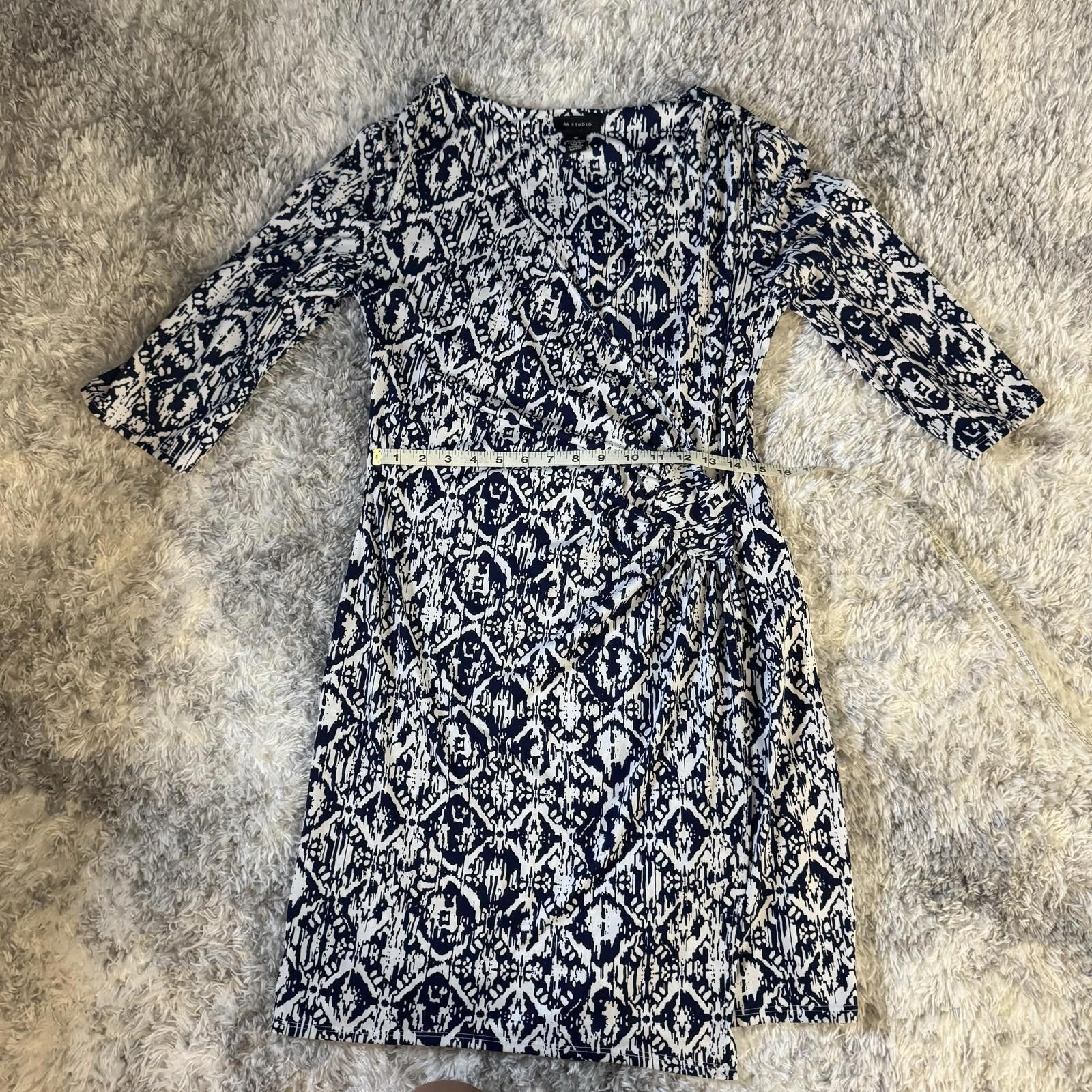 Designer AA Studio Women's Size 12 Navy and White Wrap Dress Midi Size XL / US 12-14 / IT 48-50 - 8 Thumbnail