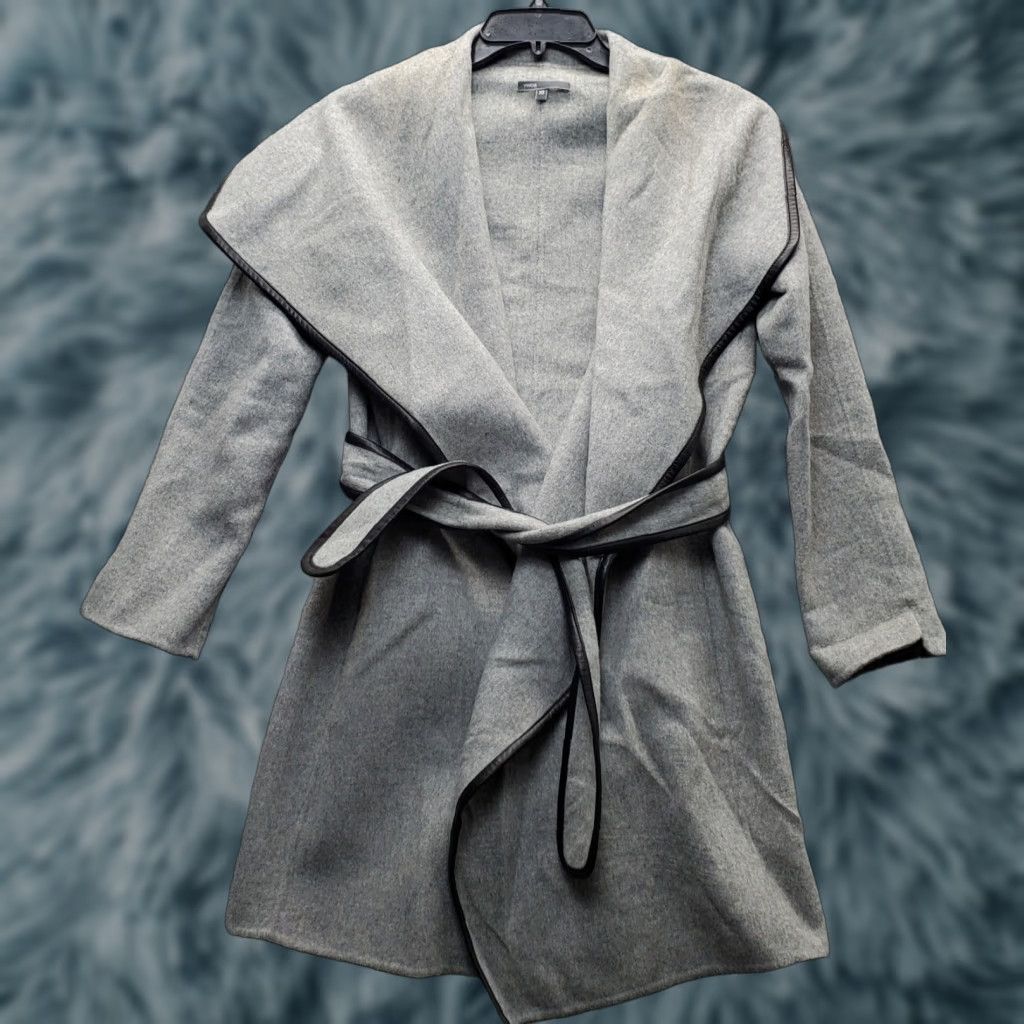 Vince Vince Wrap Coat Womens XS Gray Wool Blend Leather Trim Belted Waist Drape Front Size XS / US 0-2 / IT 36-38 - 1 Thumbnail