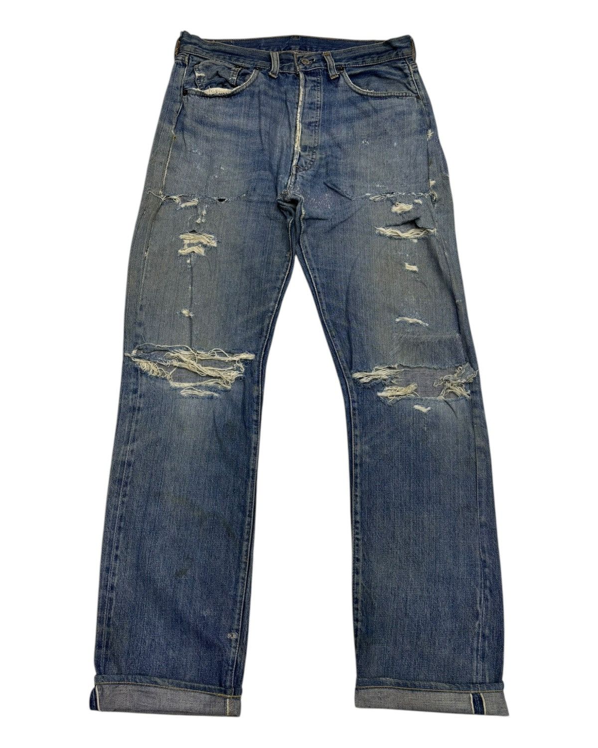 Levi's 70s LEVI'S 501 BIG E button No 6 THRASHED DISTRESSED DENIM Size US 32 / EU 48 - 1 Thumbnail