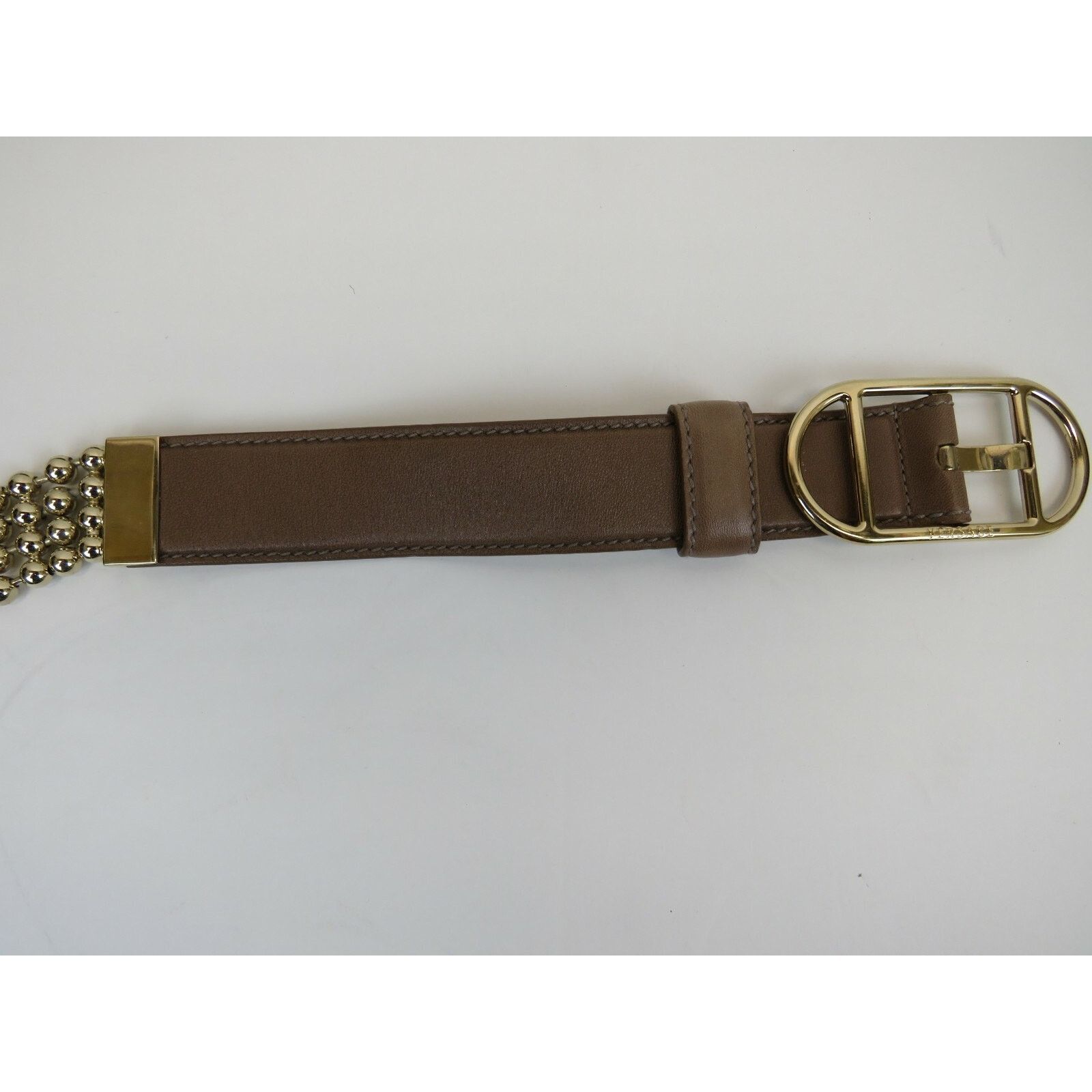 Versace VERSACE BEIGE LEATHER GOLD TONE CHAIN BUCKLE BELT 95 38 $1K Size ONE SIZE - 4 Thumbnail