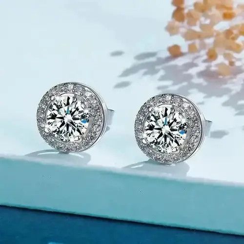 Japanese Brand 925 Sterling Silver 0.5 Carat Moissanite Round Earrings Size ONE SIZE - 3 Thumbnail
