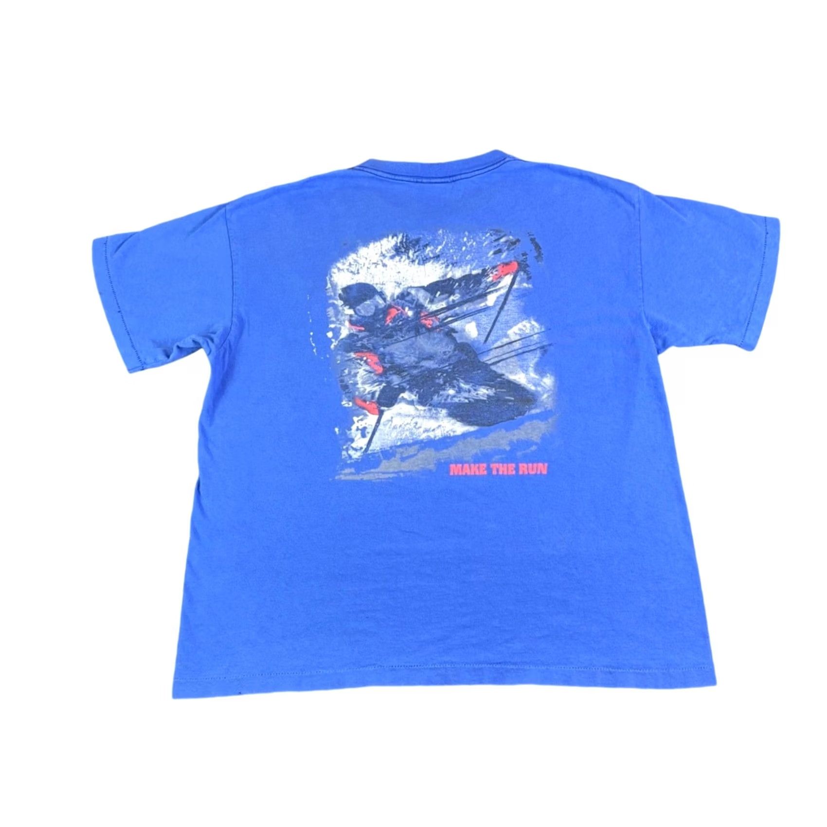 Vintage VINTAGE 90s Make The Run Ski Graphic Pocket T-Shirt Blue Large Mens Short Sleeve Cotton Shipping 1-2 Days Size US L / EU 52-54 / 3 - 2 Thumbnail