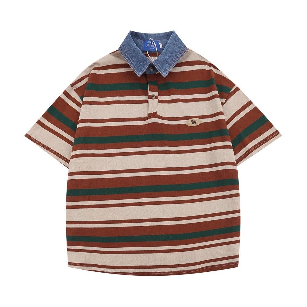 Japanese Brand × Vintage Men's loose casual lapel contrast striped polo shirt y2k Size US M / EU 48-50 / 2 - 1 Thumbnail