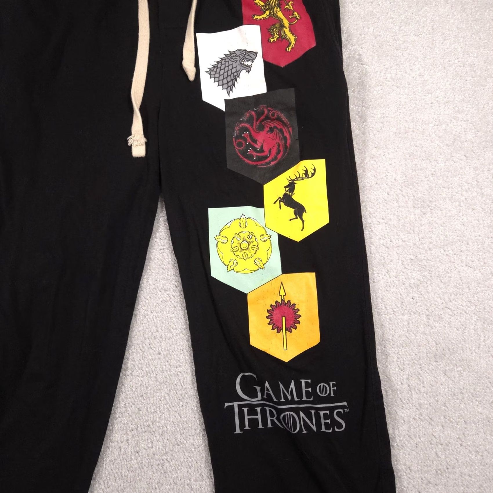Vintage Game of Thrones Pajama Pants Mens Small Black House Sigils Lounge Sleepwear Size US 29 - 4 Thumbnail
