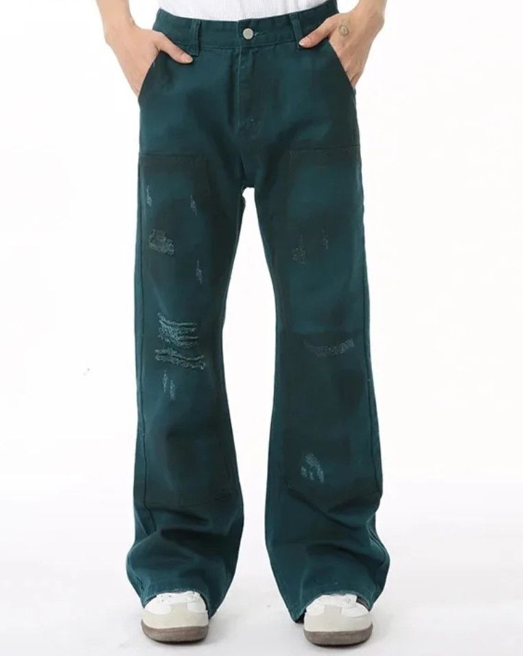 Japanese Brand Street Distressed Torn Double Knee Emerald Jeans Size US 31 - 1 Thumbnail