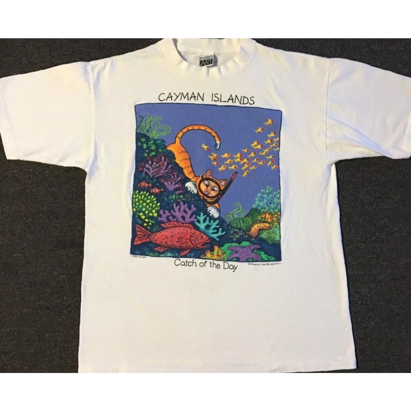Vintage Vtg 90s Cayman Islands Faded Scuba Cat Shirt M L Funny Art Animal Beach Grunge Size US M / EU 48-50 / 2 - 2 Thumbnail