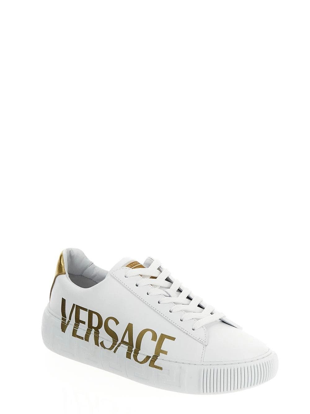 Versace o1y0425 Logo Low-Top Sneakers in White/Gold Size US 7 / EU 40 - 2 Thumbnail