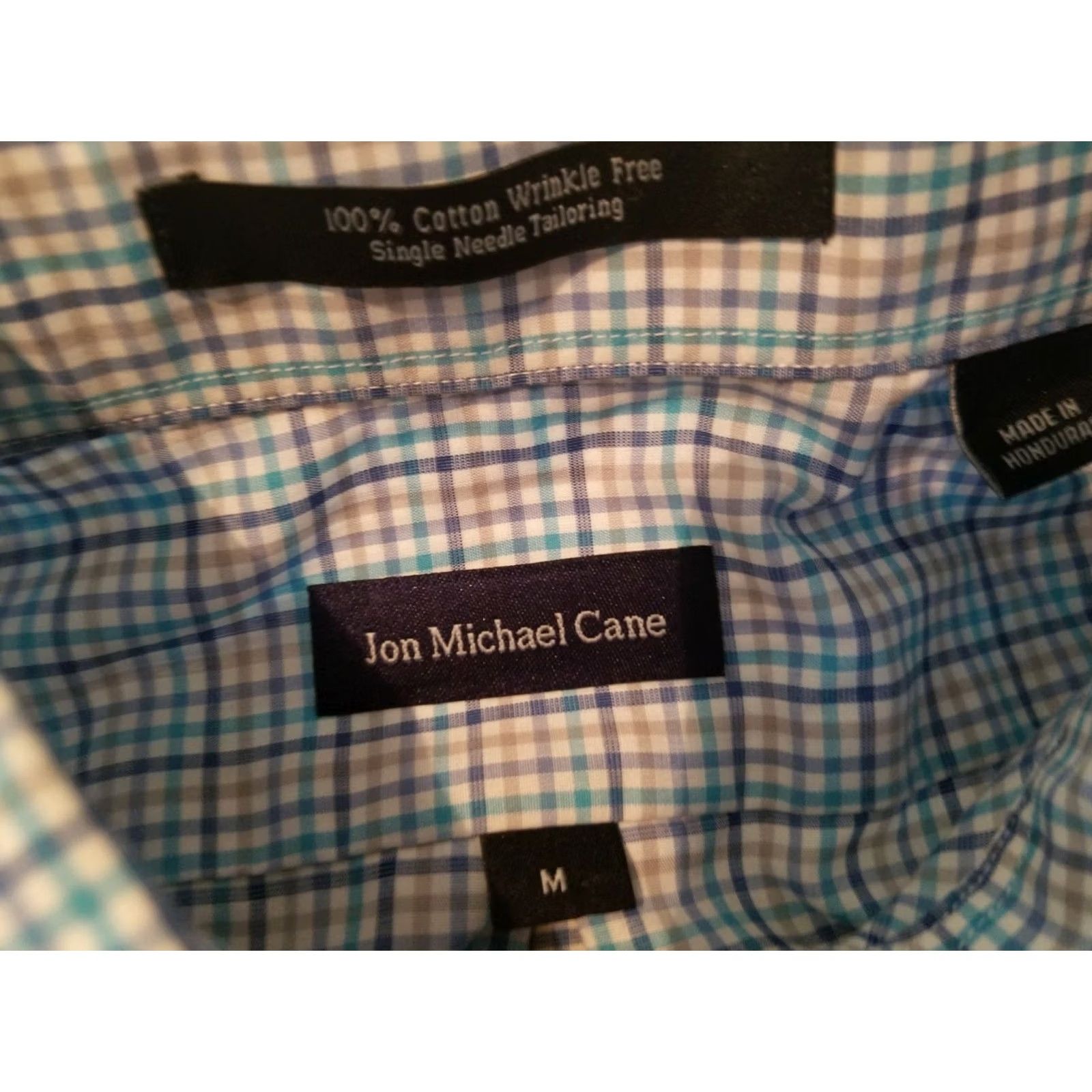 Vintage Mens Jon Michael Cane Dress Shirt M Medium Blue Button Cotton Size 40R - 5 Thumbnail