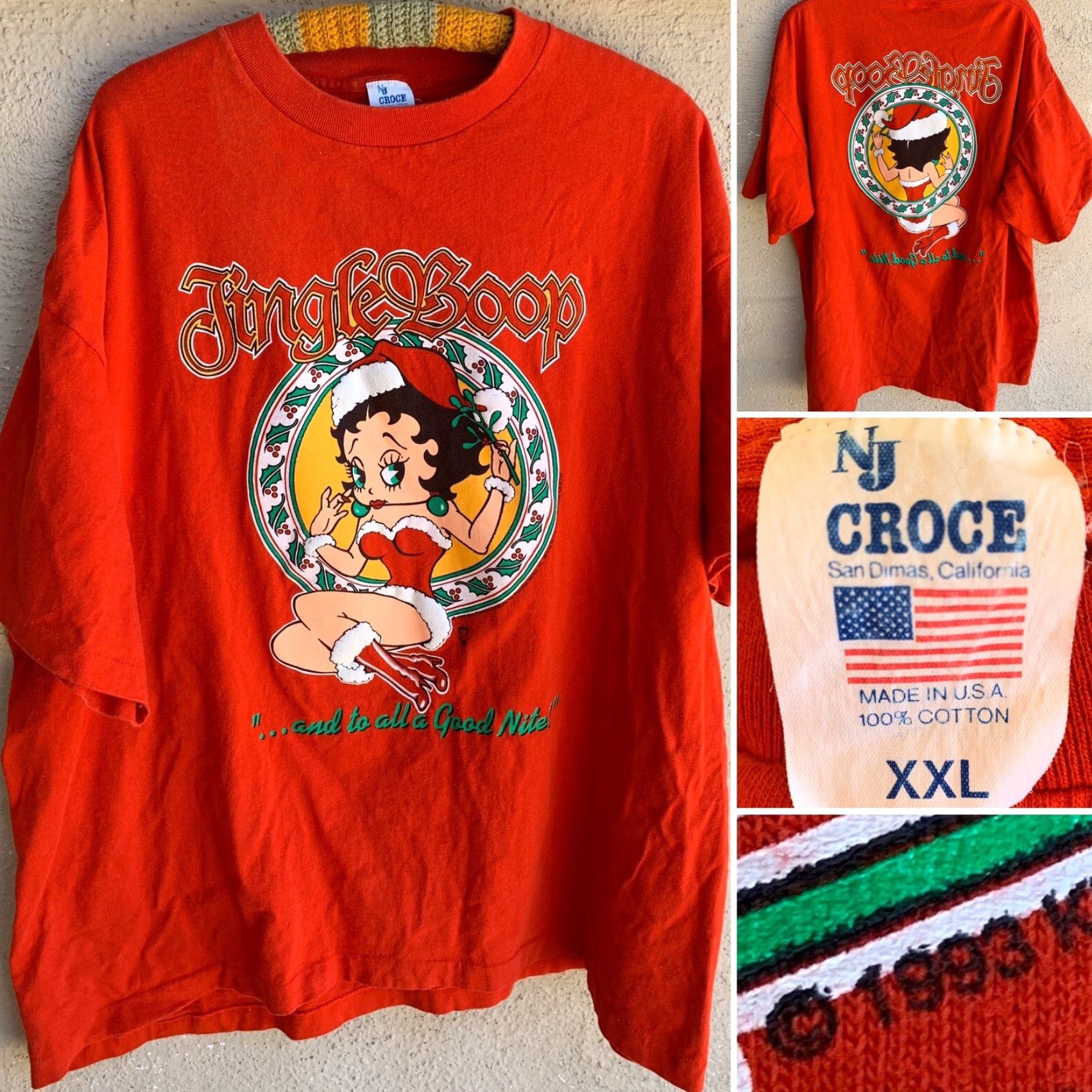 Vintage VINTAGE Jingle Boop And To All A Good Nite T Shirt Front Back Graphics Betty XXL Shirt Mens Red 1993 Christmas Betty Boop Jersey Cotton NJ Croce Size US XXL / EU 58 / 5 - 3 Thumbnail