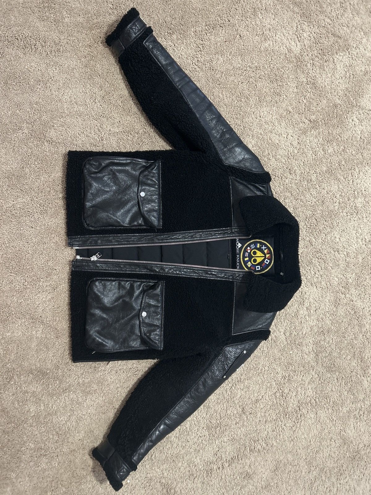 image of Moose Knuckles Black Lamb Leather Coat, Men's (Size Large)