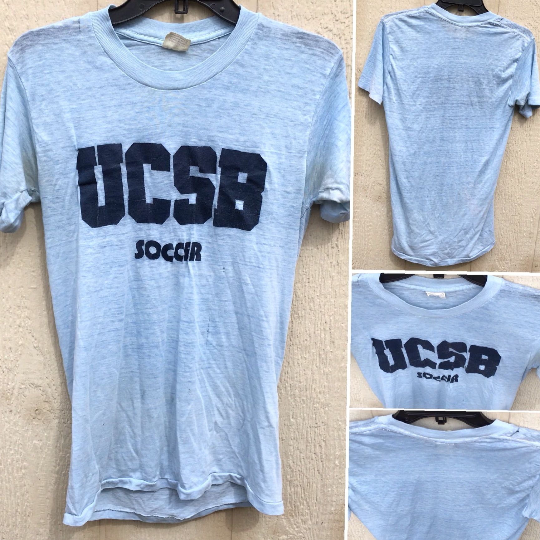 Vintage VINTAGE Sneakers UCSB Soccer T Shirt L Blue 80s 1980s Mens Graphic Tee Made In USA Worn Thin Size US L / EU 52-54 / 3 - 3 Thumbnail