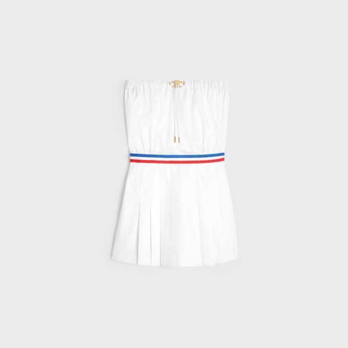 Celine o1w1db11124 Cotton Mini Bustier Dress in White Size XS / US 0-2 / IT 36-38 - 1 Thumbnail
