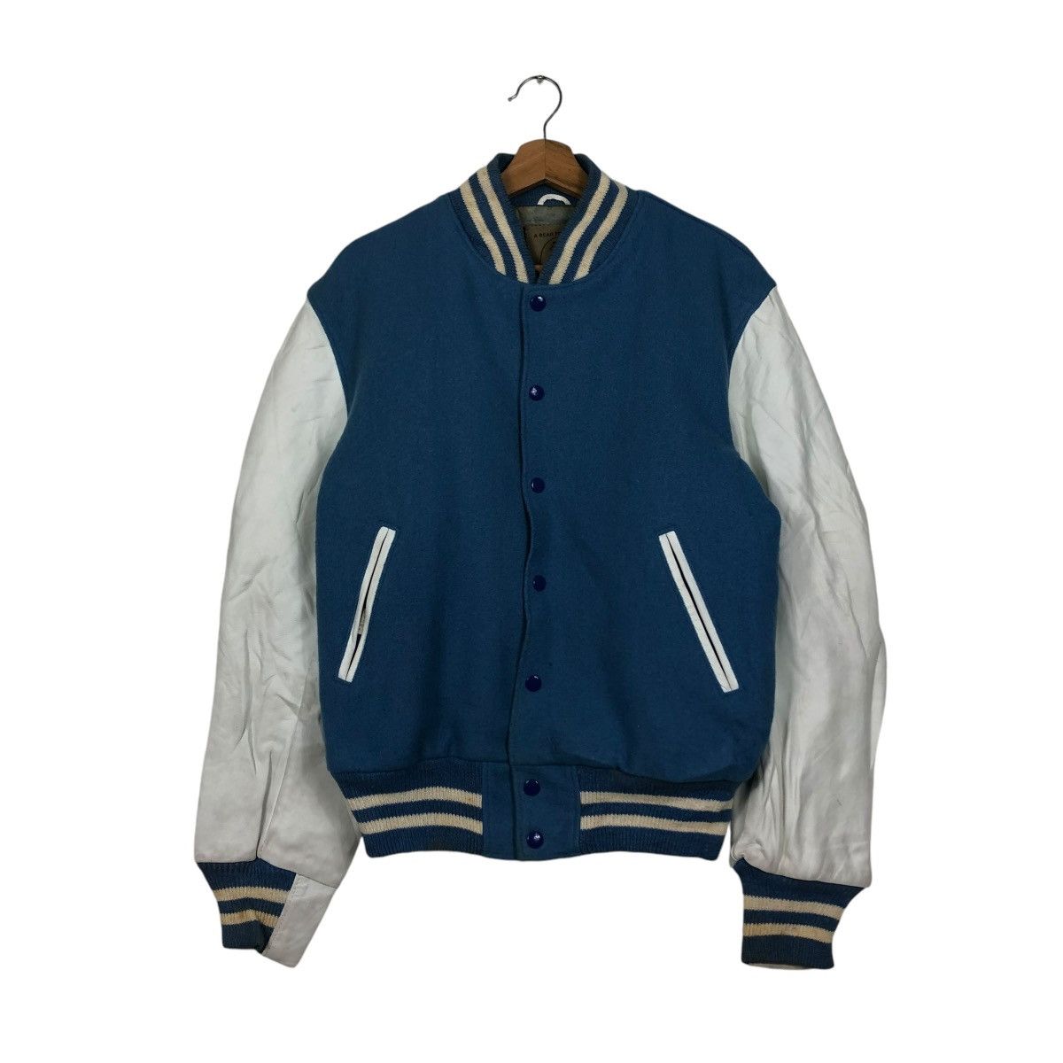 Golden Bear 🔥VINTAGE VARSITY JACKET LEATHER GOLDEN BEAR USA BABY BLUE Size US M / EU 48-50 / 2 - 3 Thumbnail