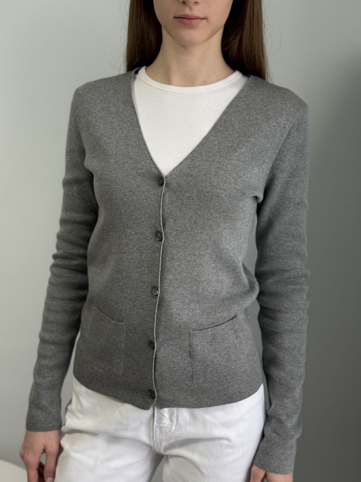 Miu Miu Prada Grey Cotton V-Neck Cardigan Button Front Knit Sweater Size S / US 4 / IT 40 - 5 Thumbnail