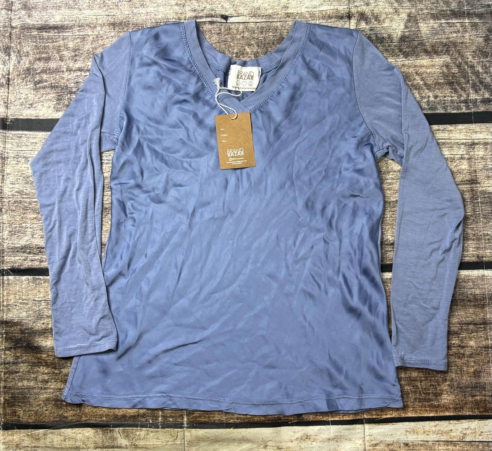 Other Brand Bazar Top Womens Small Satin Tee Silk Blend Italy Blue Size S / US 4 / IT 40 - 1 Thumbnail
