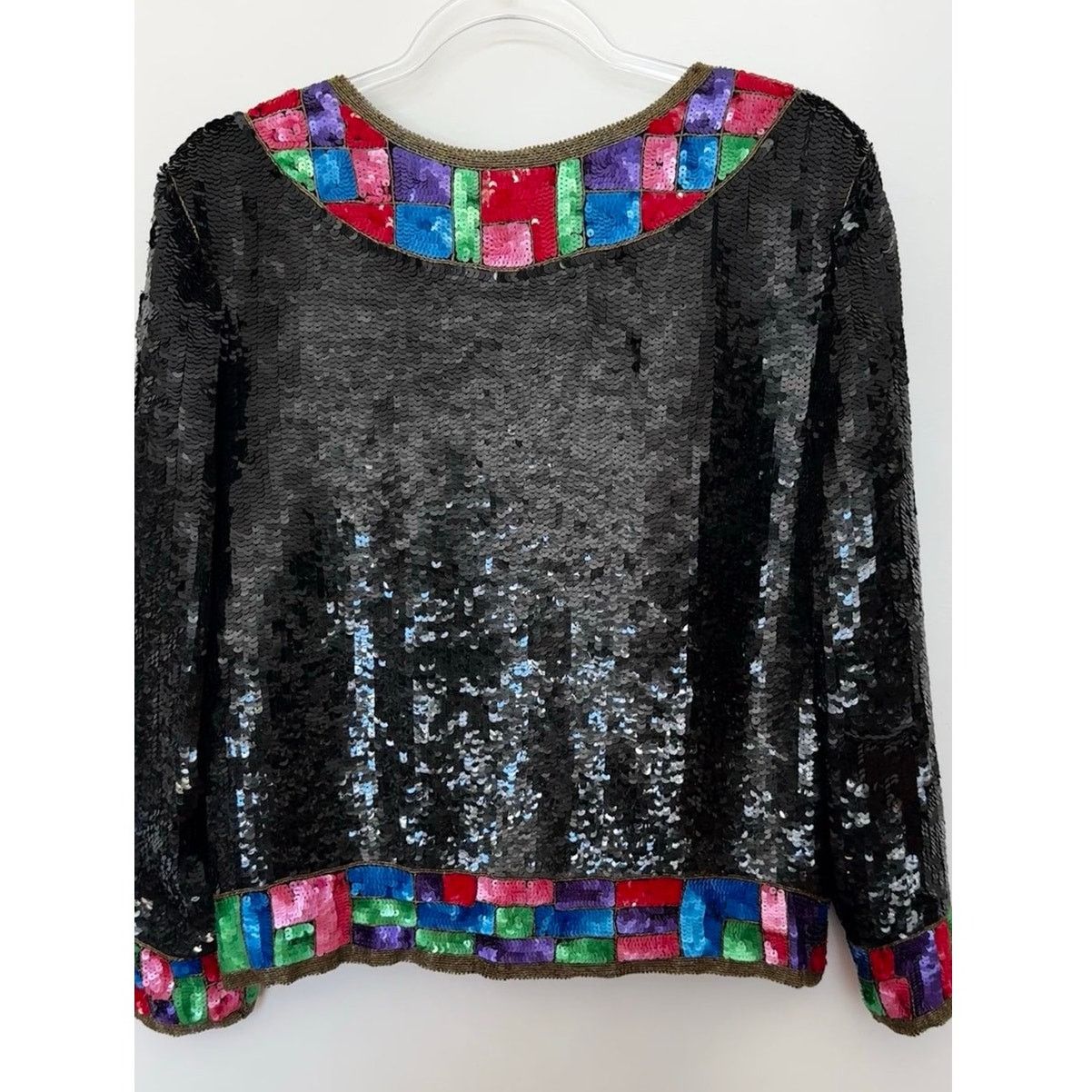 Vintage 1980s Pinky Creations Silk Sequin Jacket Black Medium Size M / US 6-8 / IT 42-44 - 2 Thumbnail