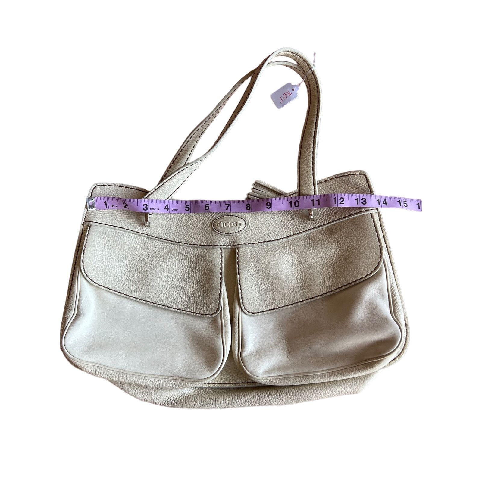 image of Tods Tod's Handbag Cream Pebbled Leather Shoulder Bag in White, Women's