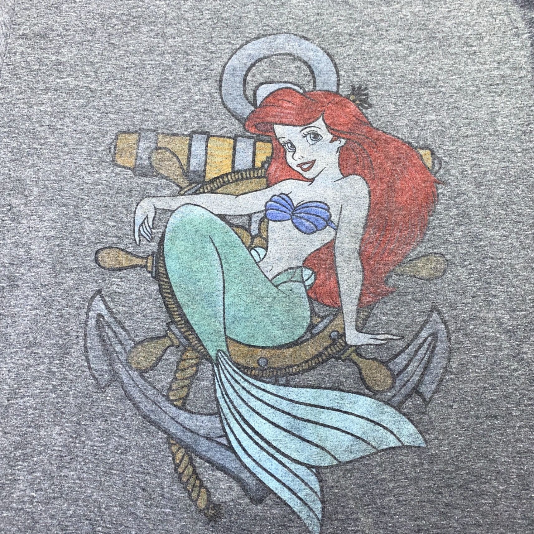 Disney Disney Shirt Mens Adult Large Gray Ariel Little Mermaid Short Sleeve Crew Neck Cotton Blend Graphic Print 90s Movie Theme Size US L / EU 52-54 / 3 - 2 Thumbnail