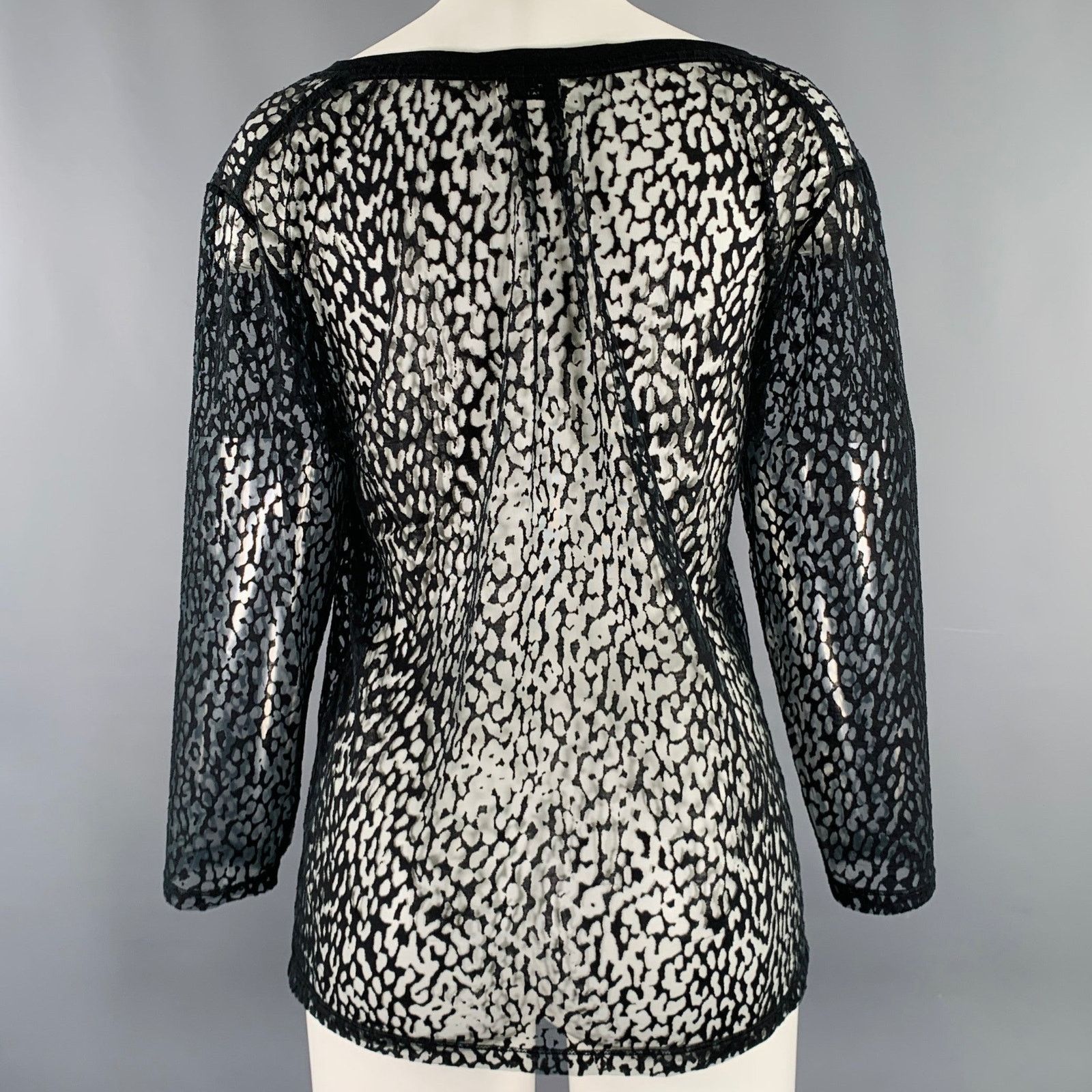 Saint Laurent Paris S Black Lyocell Blend See Through Animal Print Casual Top Size S / US 4 / IT 40 - 4 Thumbnail