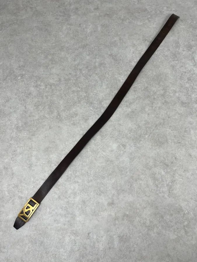 Yves Saint Laurent 2000s Yves Saint Laurent Golden YSL Buckle Black Leather Belt Size ONE SIZE - 8 Thumbnail