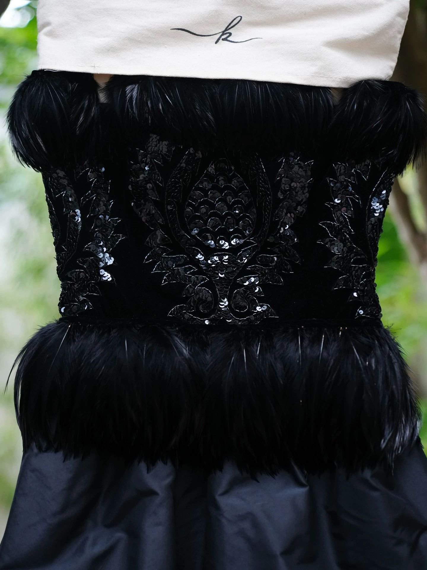 Vintage Vintage Strapless Beaded Feather Velvet Taffeta Dress Size S / US 4 / IT 40 - 4 Thumbnail