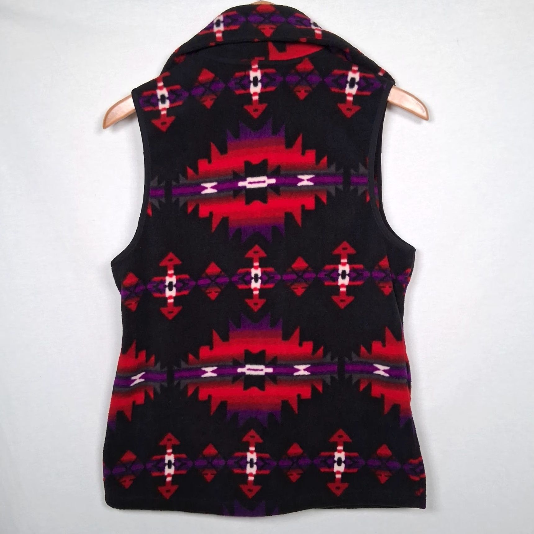Chaps Chaps Vest Women Small Fleece Zip High Neck Black Red Southwestern Aztec Geometric Casual Travel Gorpcore Size S / US 4 / IT 40 - 3 Thumbnail