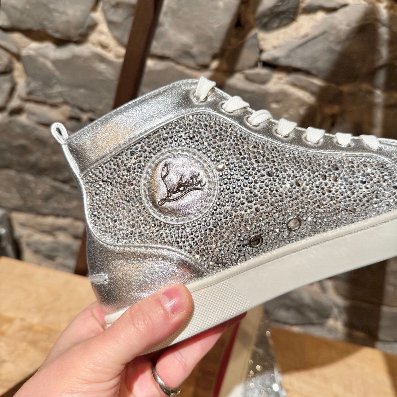 Christian Louboutin Christian Louboutin Silver Louis Strass High-top Sneakers Size US 8 / EU 41 - 10 Thumbnail