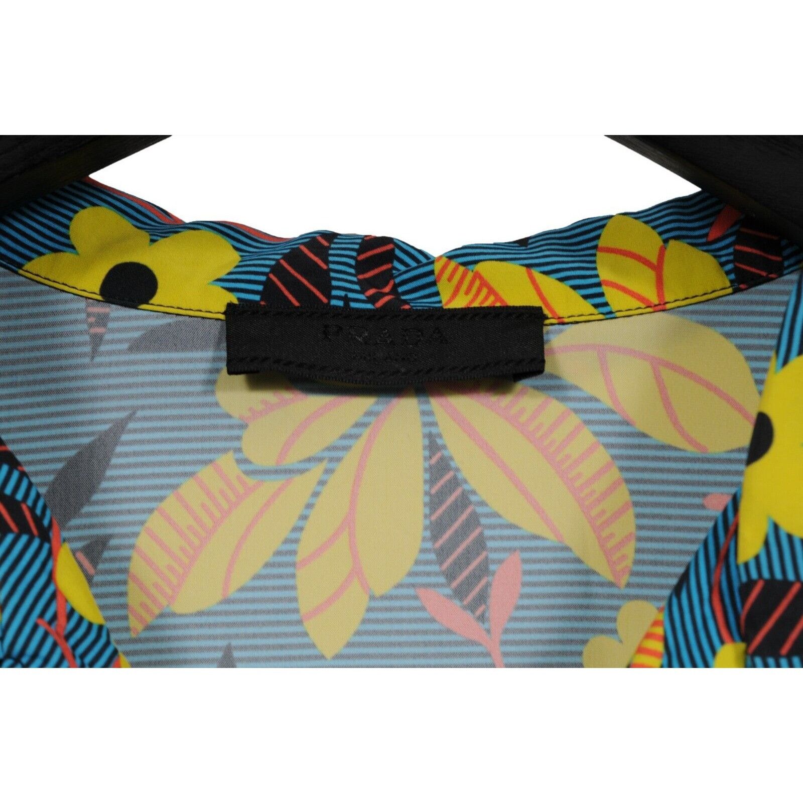 Prada Floral Button Down Shirt Blue Yellow Viscose Size US L / EU 52-54 / 3 - 5 Thumbnail