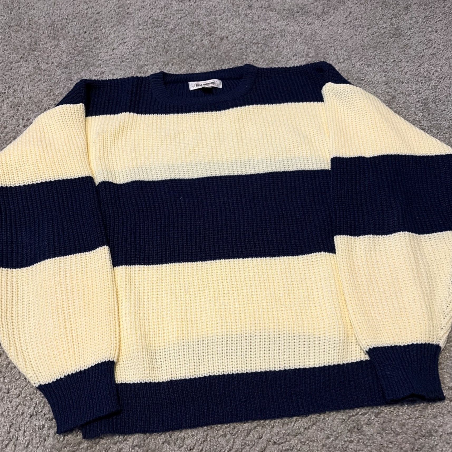 Vintage VINTAGE Richards Sweater Shirt XL Navy White Stripe Pullover Chunky-Knit Acrylic Women Size XL / US 12-14 / IT 48-50 - 3 Thumbnail