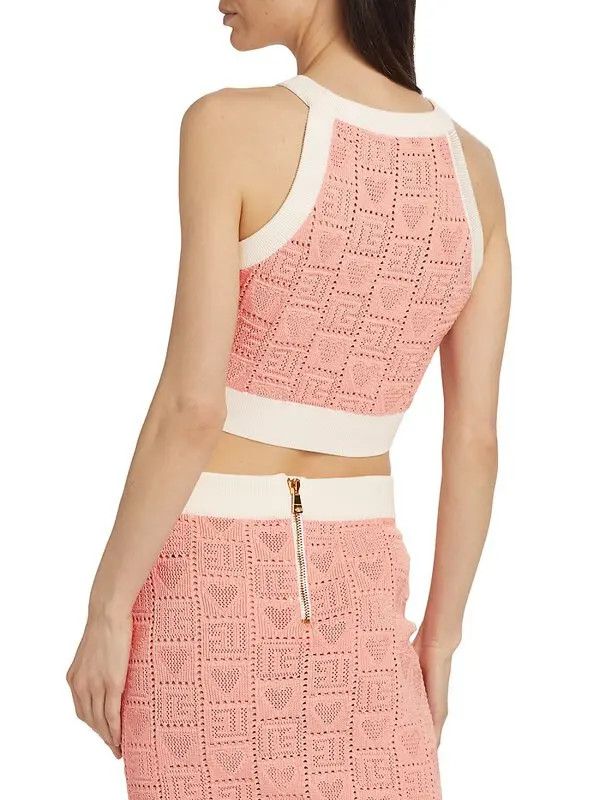 Balmain o1s1wg110725 Heart Point Knit Crop Cardigan in Light Pink Size M / US 6-8 / IT 42-44 - 5 Thumbnail