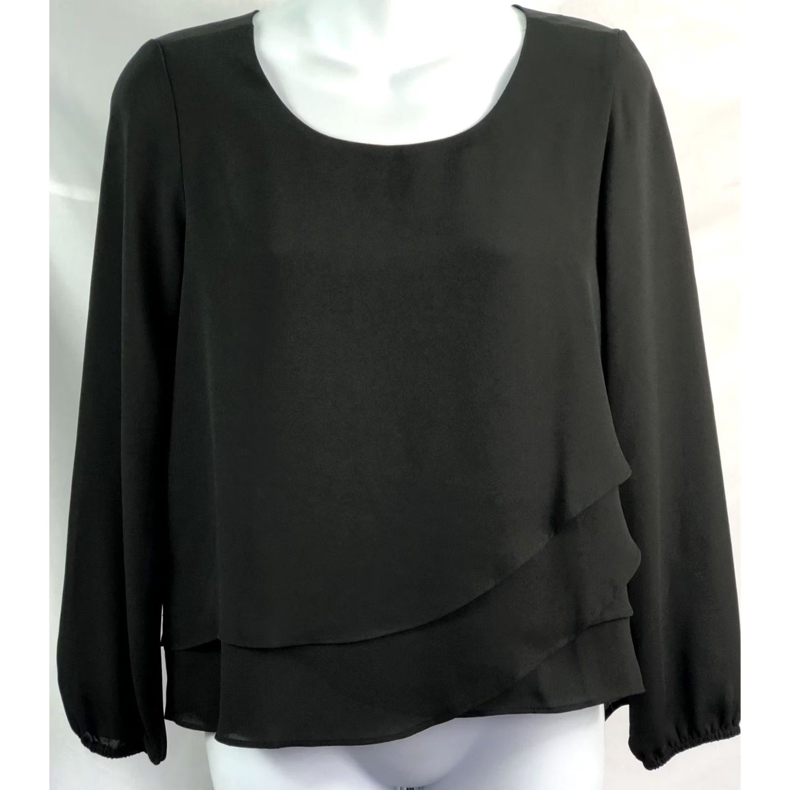 Ann Taylor Ann Taylor Blouse Women's 3/4 Sleeve Chiffon Black Layered Front Casual Holiday Whimsy 90s Style Size XS / US 0-2 / IT 36-38 - 7 Thumbnail