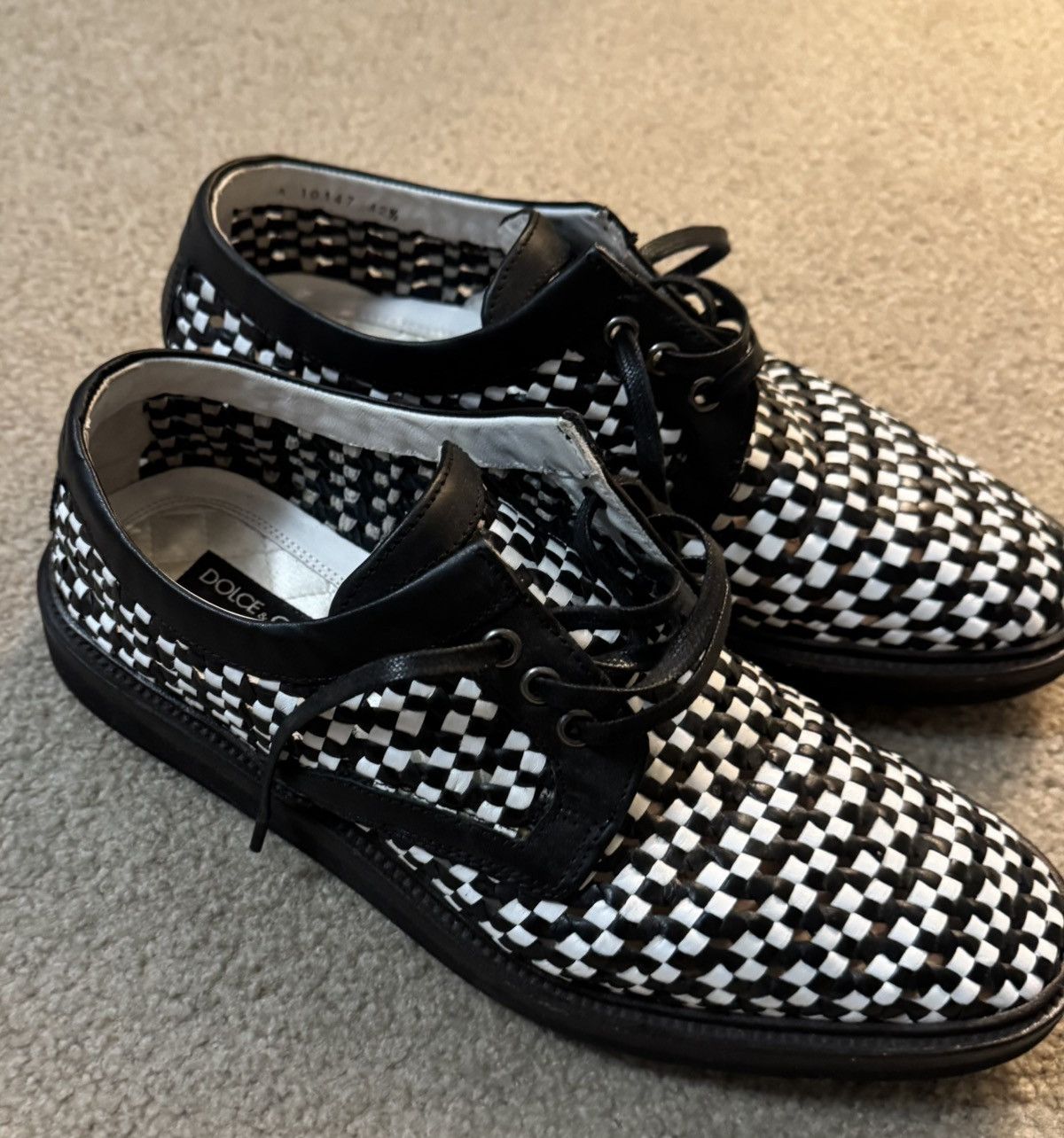 Dolce & Gabbana Black & White Check - Leather Lace Shoes Size US 10.5 / EU 43-44 - 2 Thumbnail