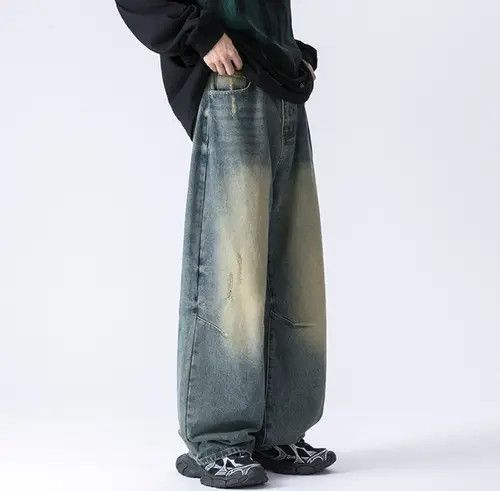 VIBE High street distressed mud yellow loose wide leg jeans Size US 34 / EU 50 - 3 Thumbnail