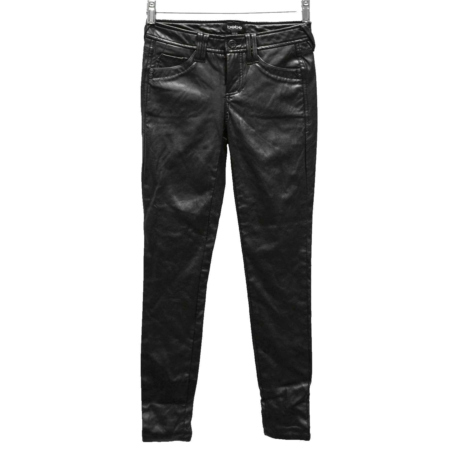 Bebe NWOT BEBE Black Shiny Leatherette Legging Pants Size 00 Size 24" / US 00 / IT 34 - 1 Thumbnail