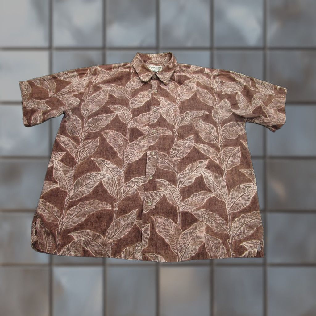 Vintage Cooke Street Shirt Mens XL Brown Bamboo Leaves Leaf Floral Hawaiian Aloha Button Up Short Sleeve Collared Size US XL / EU 56 / 4 - 1 Thumbnail