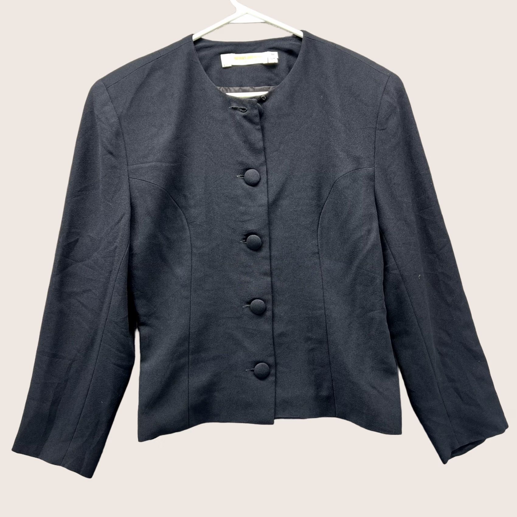 Brooks Brothers VINTAGE Brooks Brothers Blazer Womens 10 Black Collarless Button Front Suit Jacket Lined Size L / US 10 / IT 46 - 1 Thumbnail