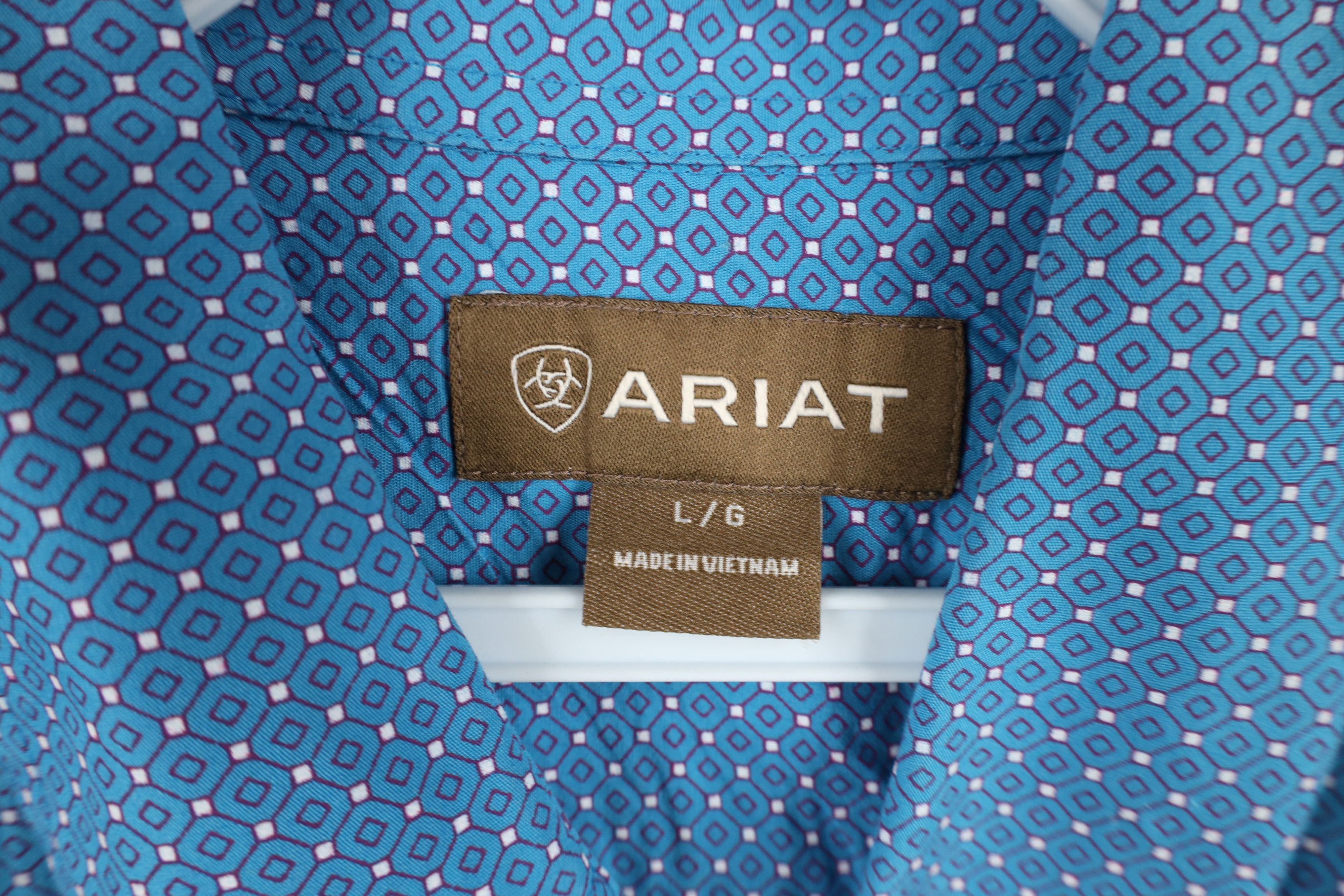 Ariat × Vintage Ariat Geometric Collared Workwear Button Down Shirt Blue Size US L / EU 52-54 / 3 - 9 Thumbnail