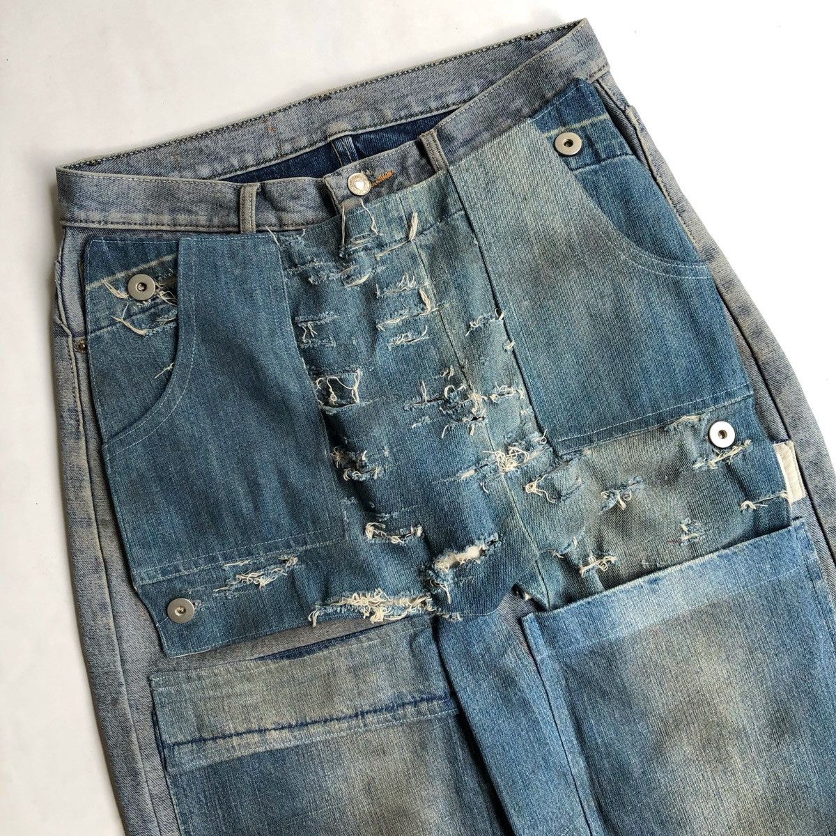 Designer Rework Distressed Dyed Washed Denim Jeans With Multi Pocket Size US 32 / EU 48 - 3 Thumbnail