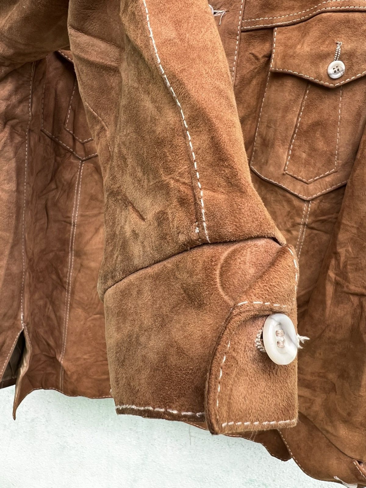 Leather Vintage 70s German Suede Leather Safari Jacket Brown Size US M / EU 48-50 / 2 - 9 Thumbnail