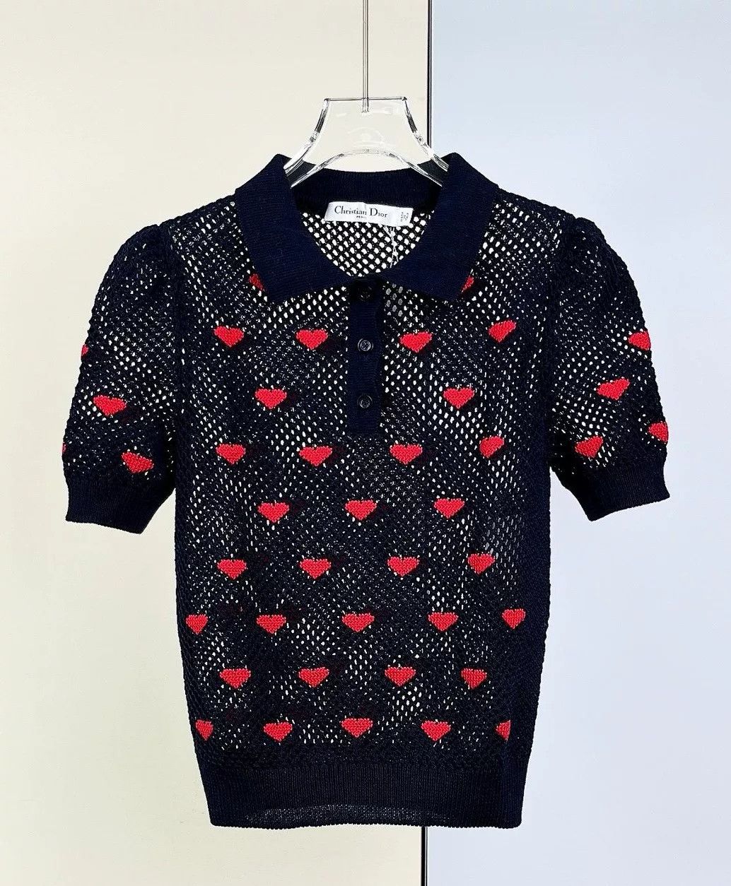 Dior Dior Navy Red Heart Embroidery Short Sleeve Size S / US 4 / IT 40 - 1 Thumbnail