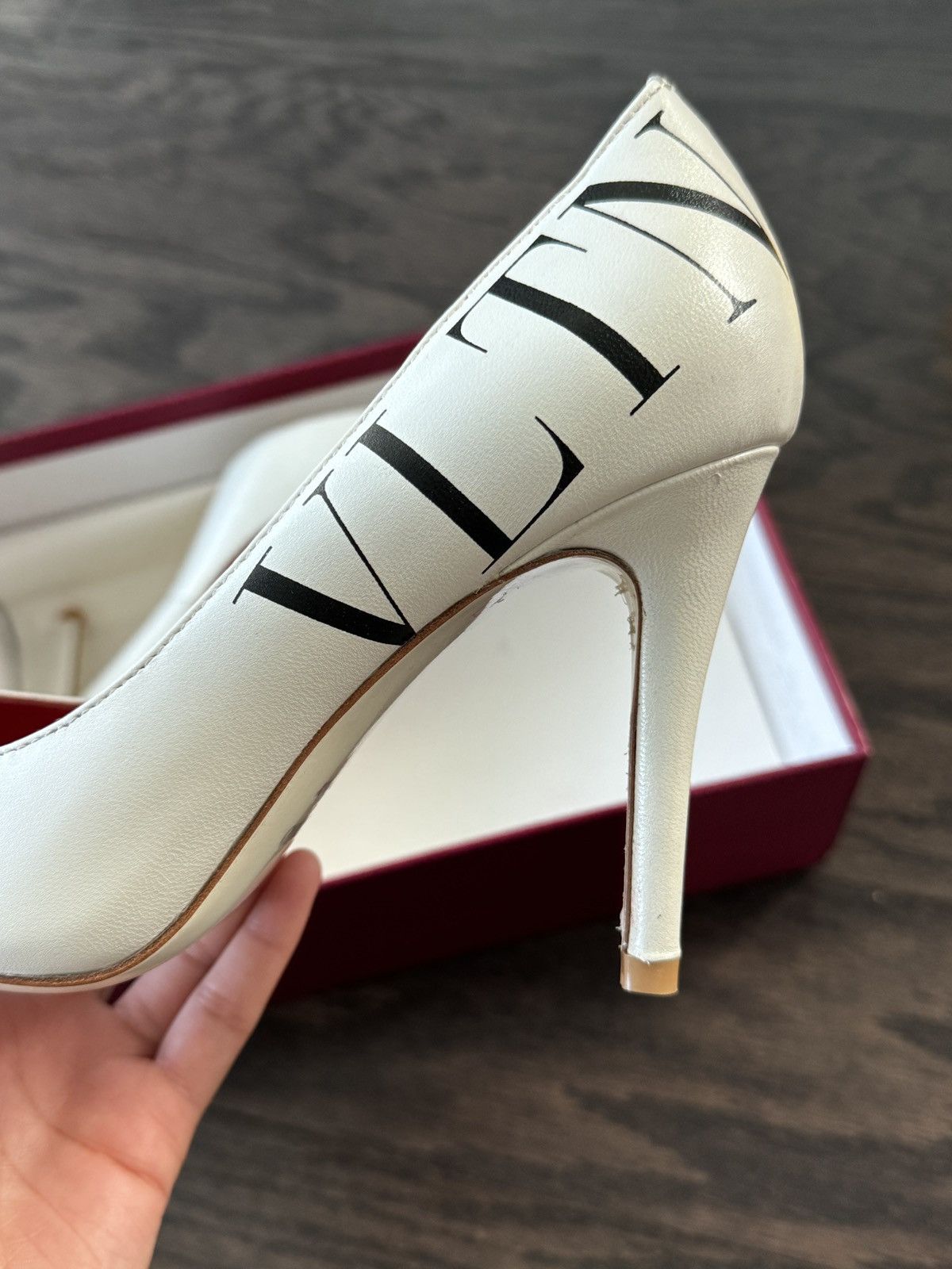 image of Valentino White Patent Leather Vltn Pointed Toe Pumps Shoes, Women's (Size 7)