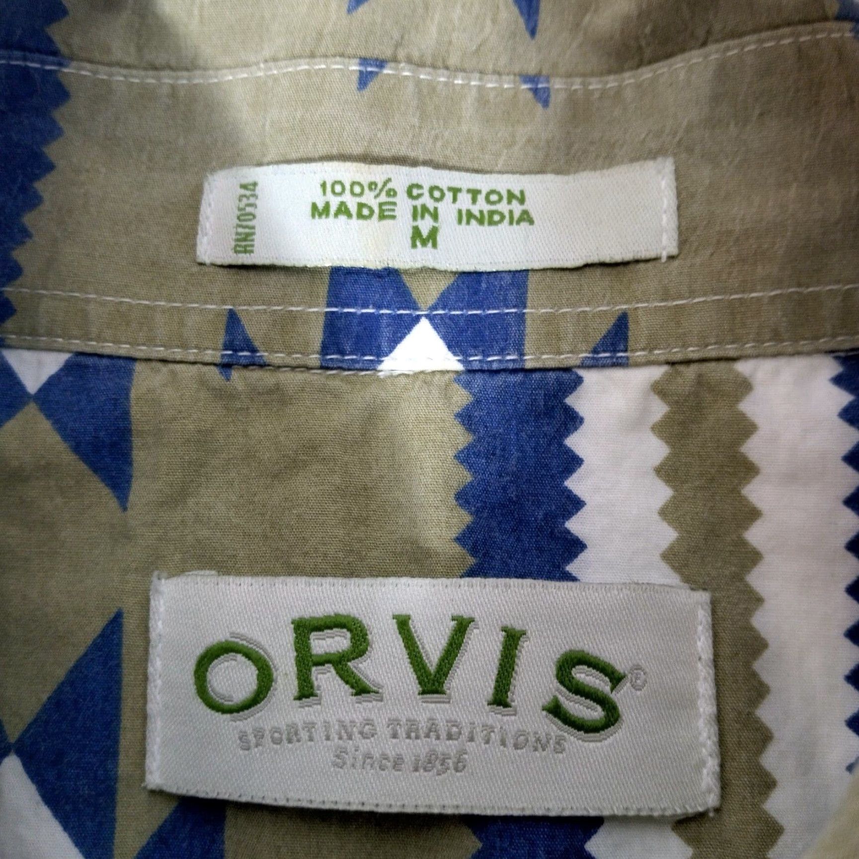 Orvis Orvis Shirt Men M Southwest Geometric Tan Blue Stripe Short Sleeve Western READ Size US M / EU 48-50 / 2 - 5 Thumbnail