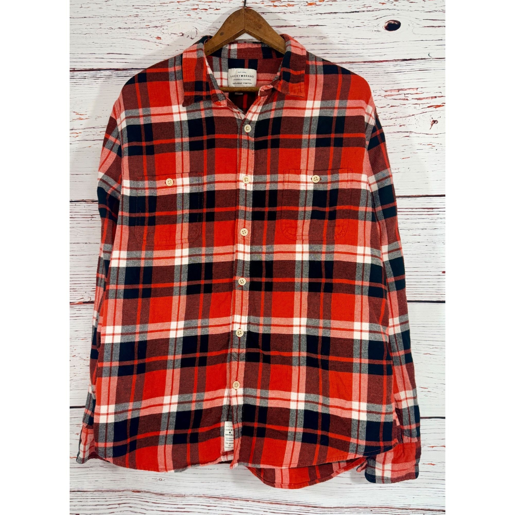 Lucky Brand Lucky Brand Red Plaid Flannel Saturday Stretch Mens Large Bu Size US L / EU 52-54 / 3 - 8 Thumbnail