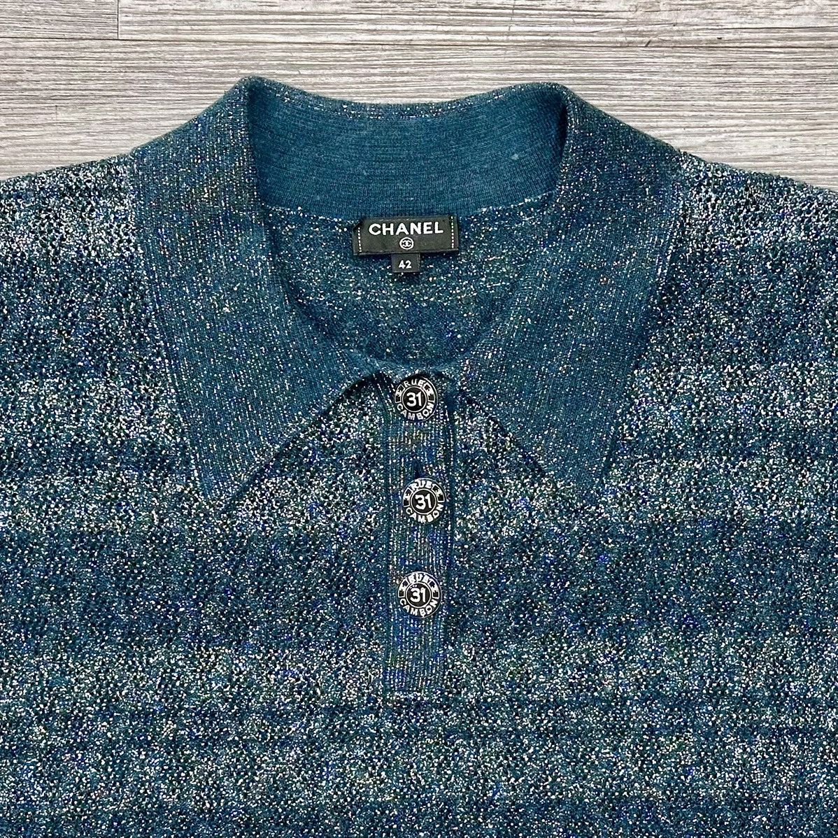 Chanel RARE CHANEL TEAL METALLIC STRIPED KNIT POLO Size US XS / EU 42 / 0 - 2 Thumbnail