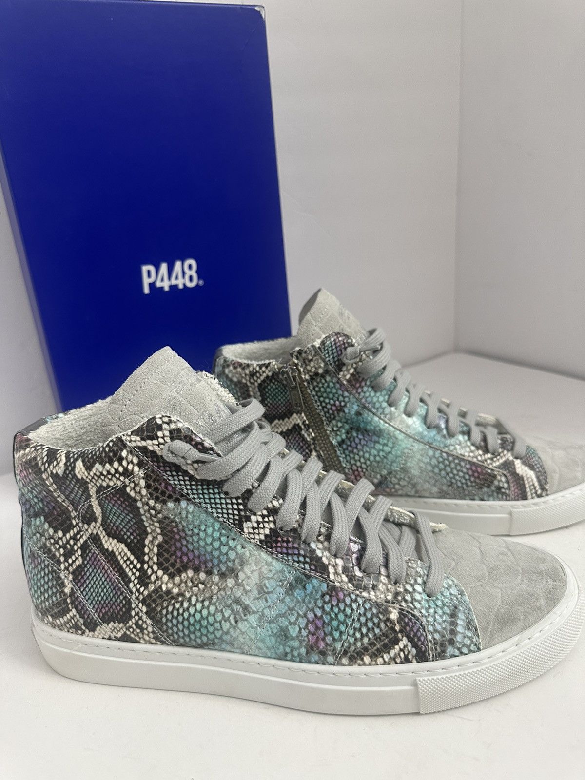 P448 P448 Star Embossed Low Hiding Heel High Top Sneaker Size US 9.5 / IT 39.5 - 2 Thumbnail